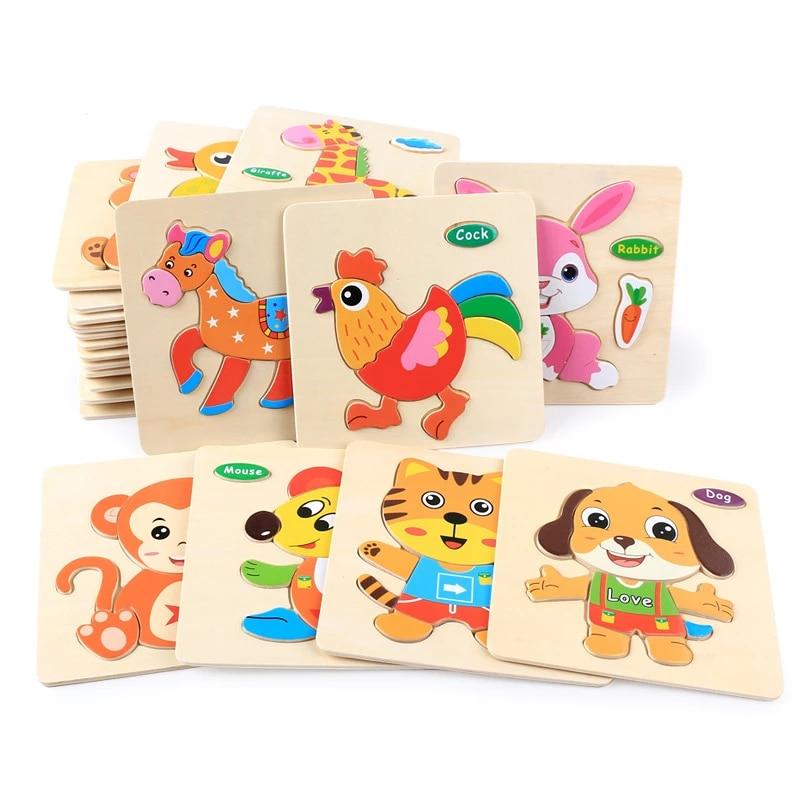 

Non-Toxic 3 Pcs Random Color Puzzle 3D Toys Early Education Wooden Cartoon Animal Puzzle Puzzle Infant Puzzle Board Toys