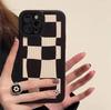 Vertical Leather Shell Chessboard Printed Patterned Shockproof Soft Silicone Case with Camera Lens Full Protection for iPhone Samsung