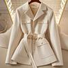 Bottoni alla Moda Risvolto Giacca da Donna per Completo Primavera Autunno Temperamento Blazer da Donna con Cintura Coreano Versatile Capospalla da Donna