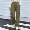 Hohe Taille Gerade Bein Lockerer Schnitt Lange Hosen für Damen Lässige Weite Hosen mit Mehreren Taschen Kordelzug Taille Design
