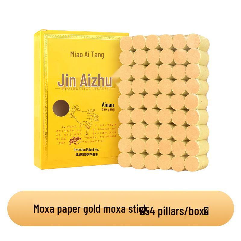 Five-Year Aged Golden Mugwort Moxibustion Sticks - Box of 54 Thickened, Pure Mugwort Sticks