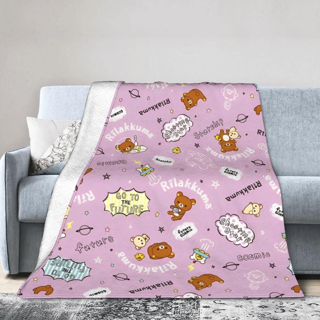 Rilakkuma Korilakkuma Cute Bear Knitted Blankets Flannel Kiiroitori Cartoon Ultra-Soft Throw Blanket Outdoor Quilt Multifunction