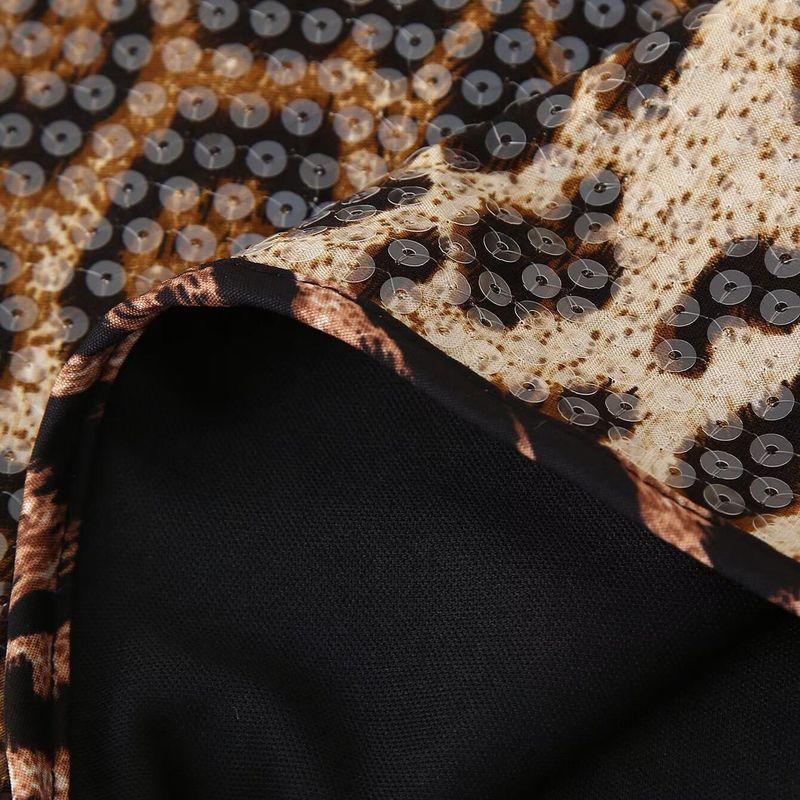 Kaslead New Arrival Women's Fashion Style Stylish Simple and Versatile Leopard Print Sequin Sling Vest