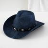 Western cowboy hat, black felt top hat, metal three-dimensional rhombus square rivet leather belt, suitable for outdoor travel