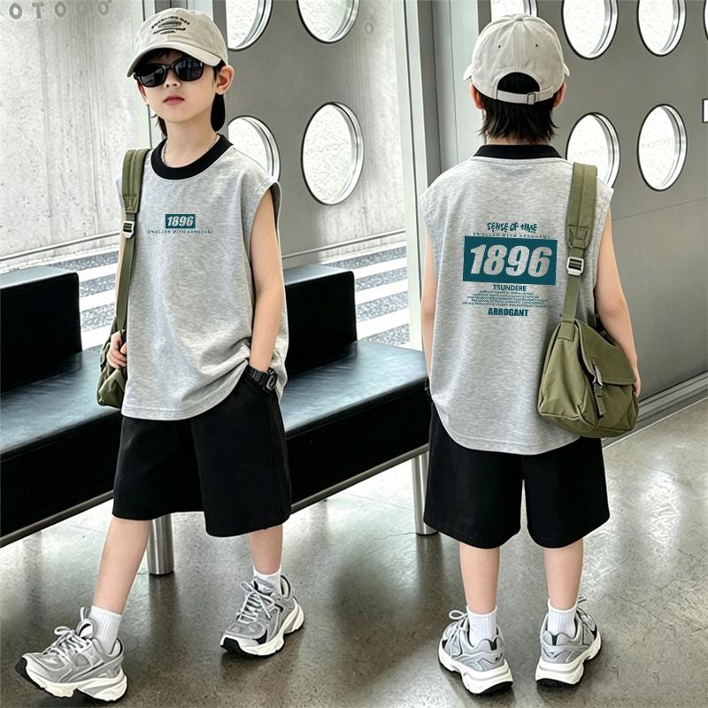 Handsome Boys' Cotton Color Block Vest & Shorts Set - Summer Sleeveless T-shirt 2-Piece for Kids