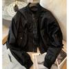 Ladies Fashion Bat Sleeves Coat Spring Autumn Zipper Short Jacket Retro Women Solid Color Outwear