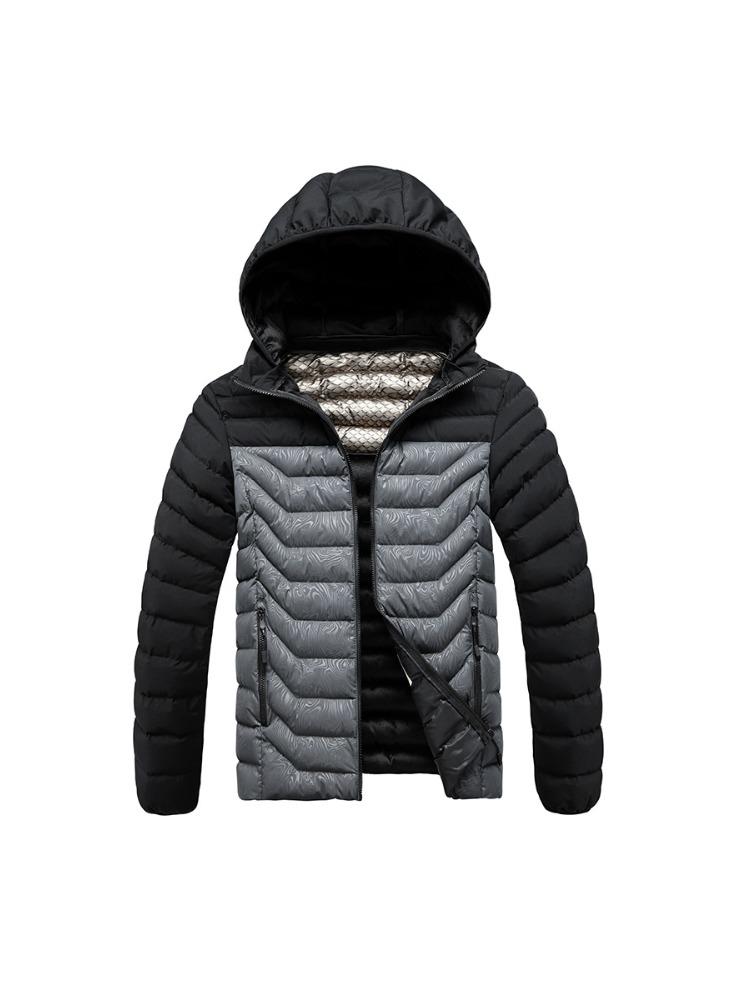 Light Cotton Jacket Men's Models Winter Crash Colour Full Print Removable Cap Thickened Hooded Comfortable and Versatile Jacket Men
