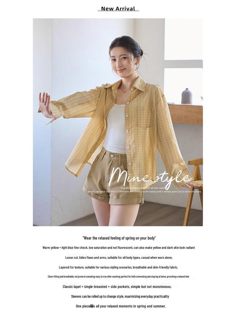 Women's Retro Plaid Loose Fit Shirt - Korean Style Long Sleeve Top for Spring & Autumn Casual Wear