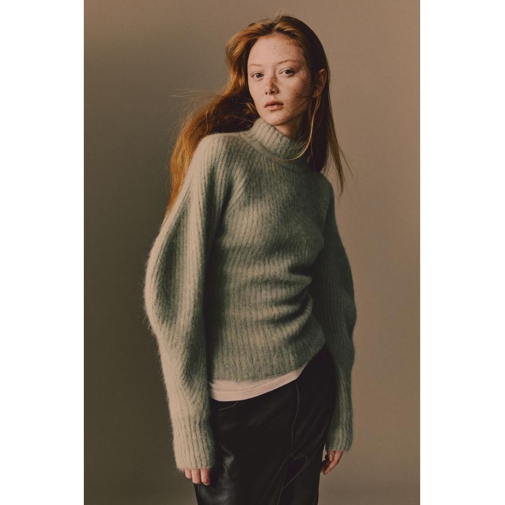 Свитер из смеси мохера HM, трикотажный в рубчик, серый, зеленый