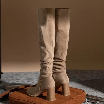 Mode Damen Lange Stiefel Sexy Hohe Absätze Wildleder Schnürstiefel Über Knie Herbst Winter Warme Schuhe Weiblich Schlanke Oberschenkelhohe Stiefel Party
