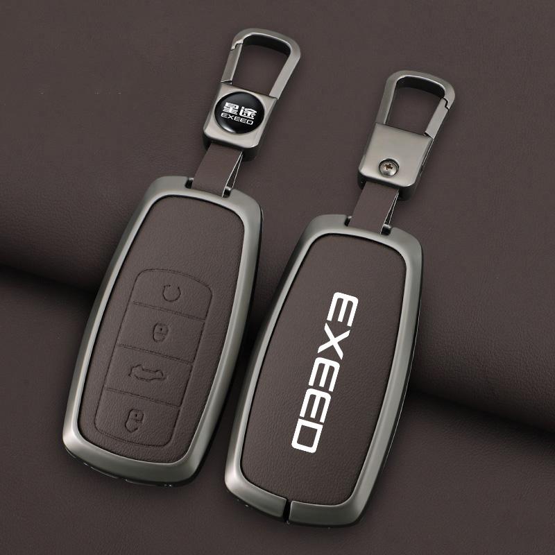 Zinc Alloy Car Dedicated Leather Key Case For Chery EXEED RX Suv 2023-Present Holder Shell Remote Keychain Accessories