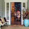 Cartoon Santa Elk Linings For Christmas Doors Kids Room Door Cover Banner Indoor Outdoor Porch Large Decoration New Year Decors