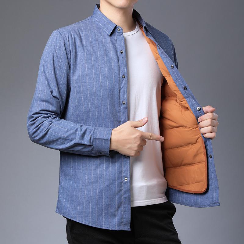 Down Shirt Men's Removable Liner Inch Shirt Men's Winter Middle-aged Men's Casual Thickened Plaid Warm Shirt Trendy