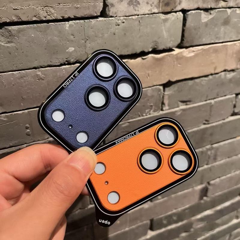 Leather Texture Aluminum Metal Ring Camera Lens Protector For IPhone 17 Pro Max HD Armor Anti Scratch Tempered Glass Film Case