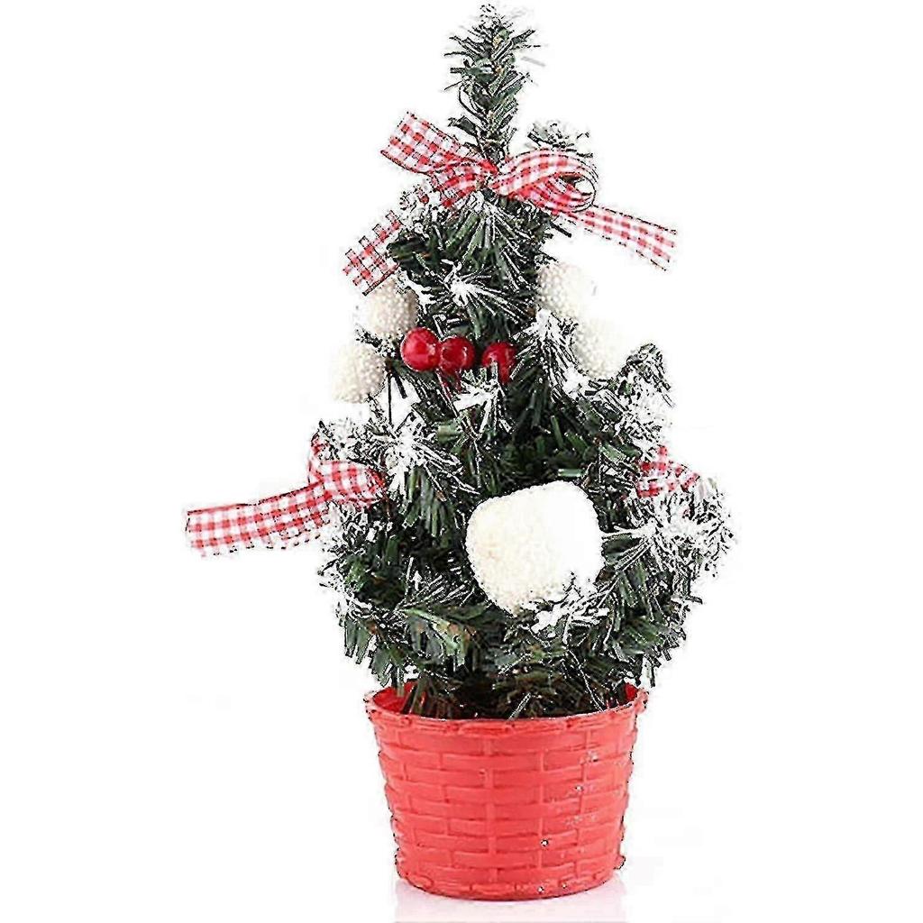 Mini Artificial Christmas Tree - Table Top Small Christmas Tree with Ornaments, Red, Size: 20cm 25-26