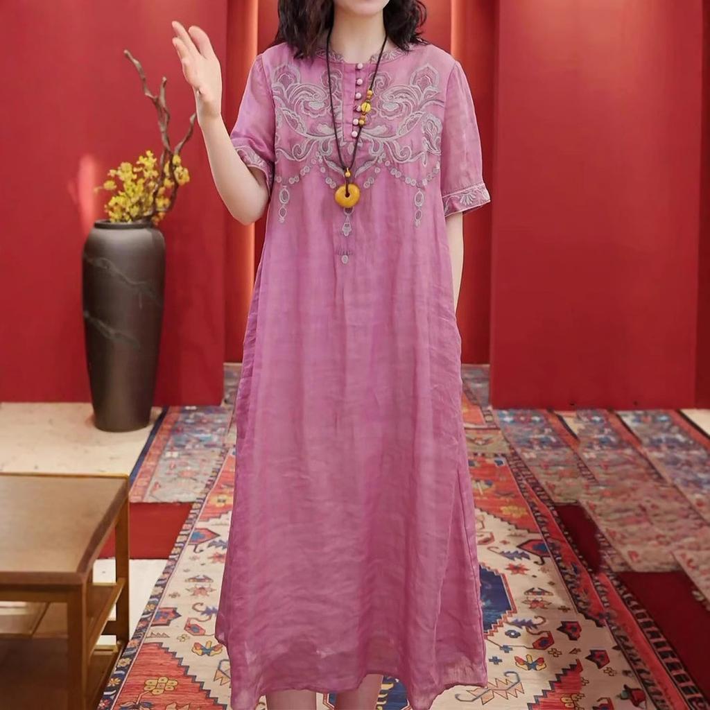 New Chinese style retro embroidery improved cheongsam skirt 2025 summer new loose and thin temperament dress women