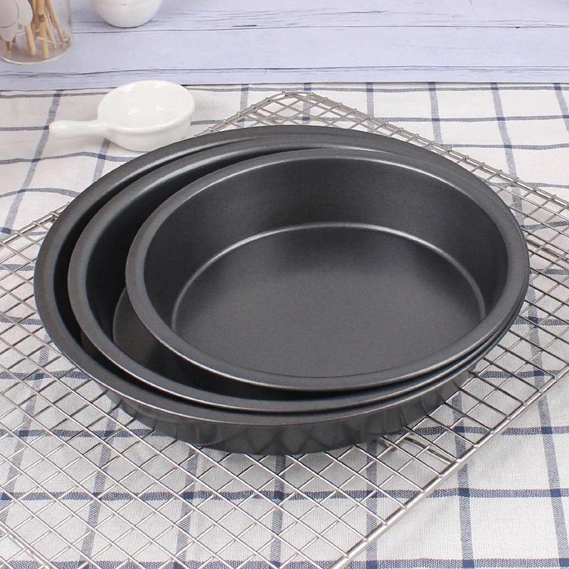 Kitchen Pizza Mould Pan Carbon Steel Ware Round Baking Tray Heat-resistant for Home Baking Pan Round Pizza Tray Pie Tins Black