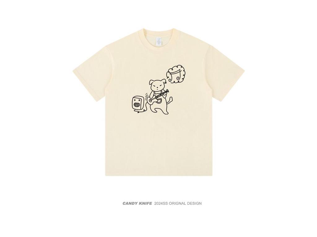 Cartoon Doodle Print Short Sleeve Cotton T-Shirt - Fun & Loose Summer Couple Wear