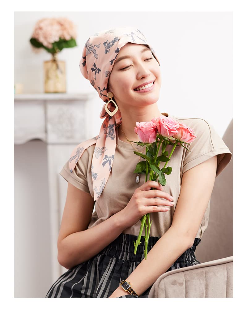 KISS MY LIFE Medical Drug Turban with Ribbon Pattern Women's Hat, Anti-Cancer Use, (Shell Pink) (kml100102a)