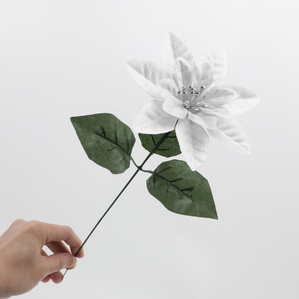 Red Color Christmas Flowers Bouquet Green Leaves Fake Flowers Decoration Christmas Tree Ornaments