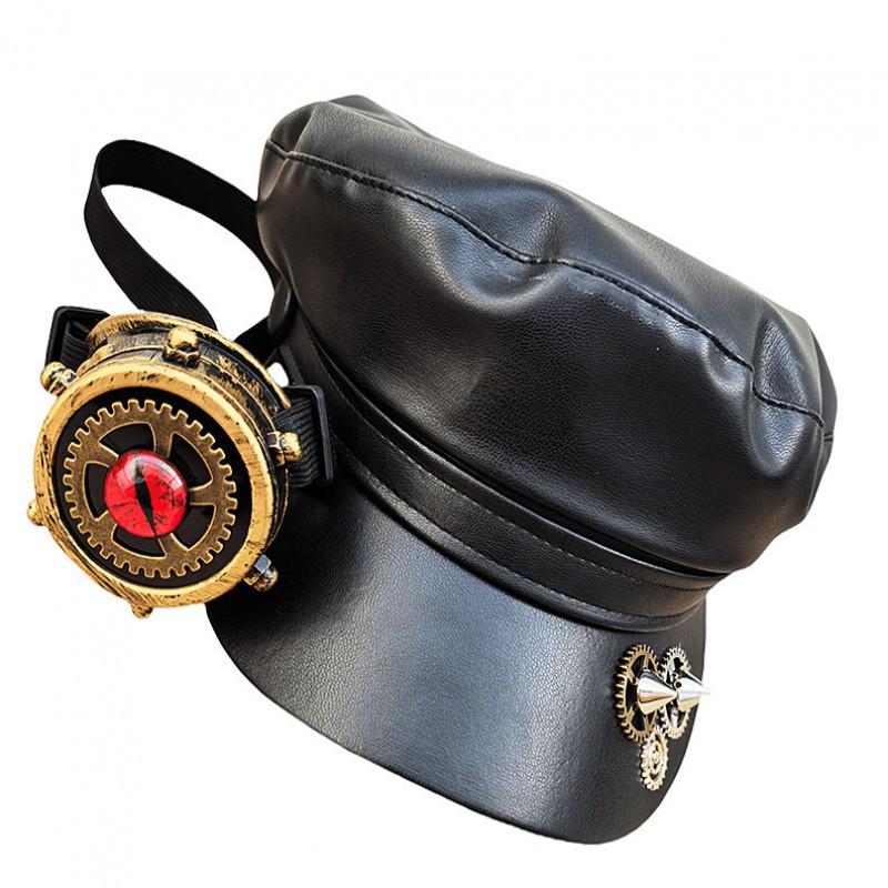 

Hand-made Gear One-eye Goggles Devil s Eye Newsboy Hat Punk Dark Gothic Rivet Alpine Cap 326