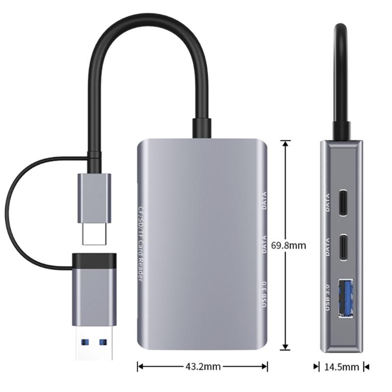 Compactly USB C Adapter 5 Port Expansion Dock with TF Card Reader USB3.0 for Laptop Smartphone Devices