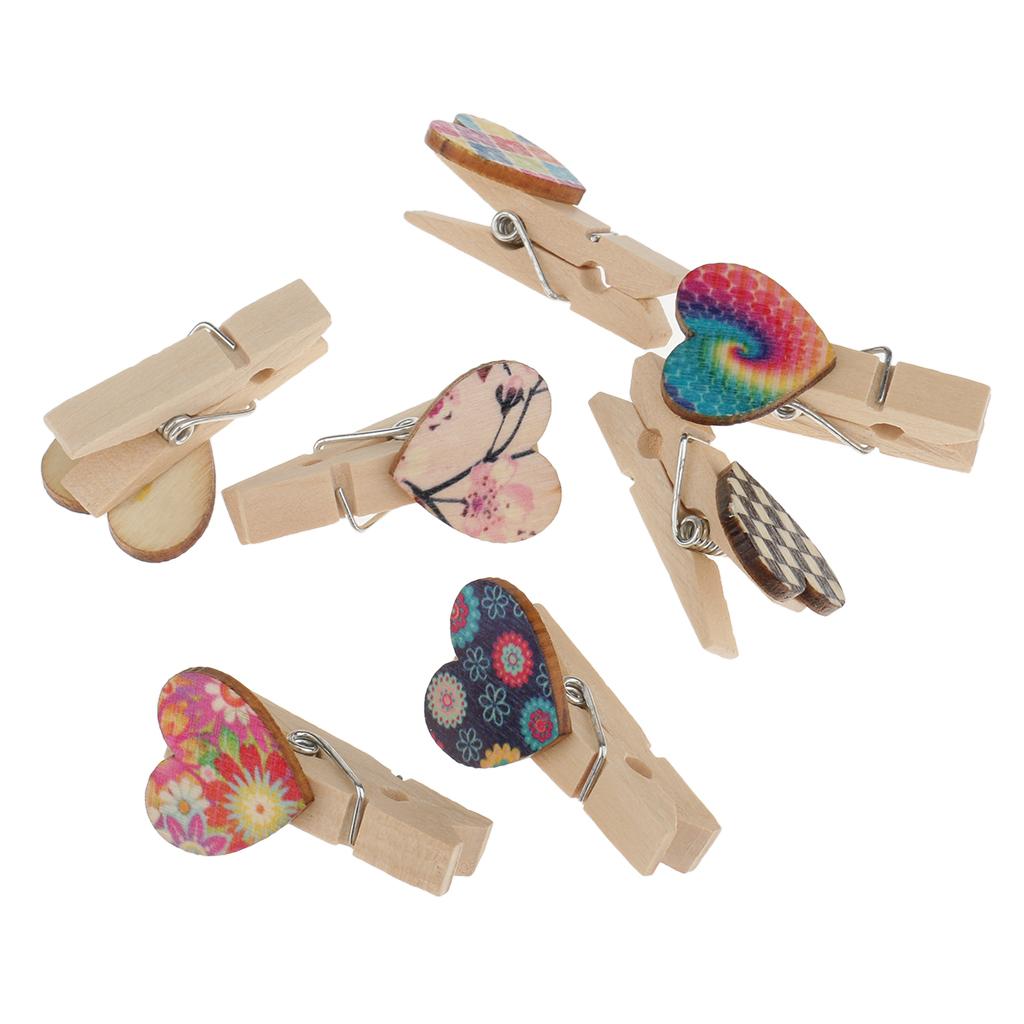 100x Heart Wood Clips Photo Paper Pegs Scrapbooking Embellishments 35mm