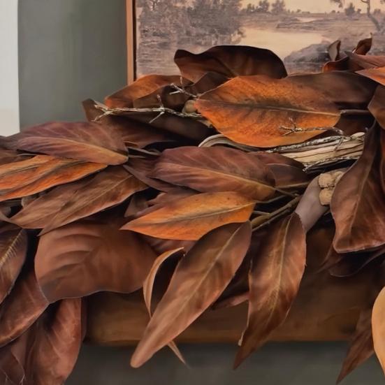 Artificial Brown Magnolia Leaf Garland Realistic Texture UV Resistant All-Weather Artificial Garland Autumn Decor