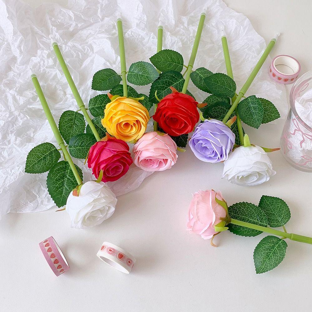 2-Grids Rose Ballpoint Pen 3-inch Writing Pen Creative Rose Flower Pen Valentine's Day