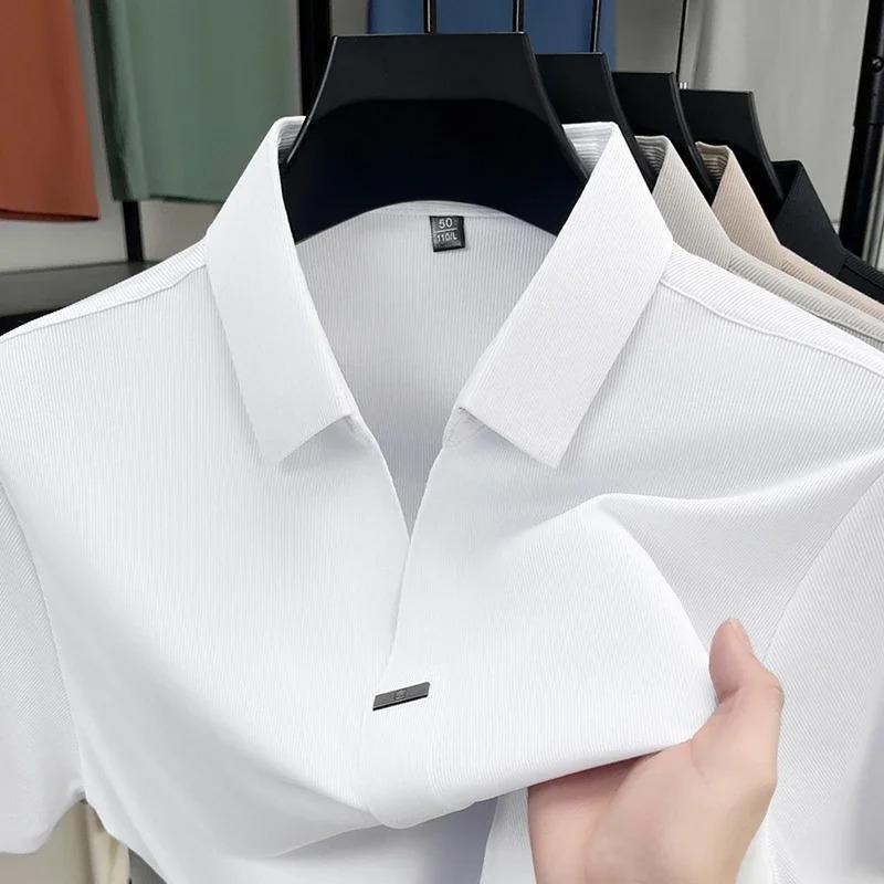 Men's Casual and Fashionable Solid Color Short Sleeved Polo Shirt Comfortable Versatile Summer T Shirt