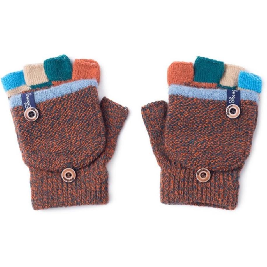 Kids Winter Gloves, Warm Knitted Convertible Fingerless Gloves for Baby Boy Girl with Mittens Cover Cap One Size оранжевый