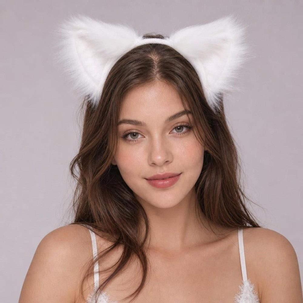 Flexible Faux Fur Cat Ears Fluffy Realistic Texture Animal Headband Festival Gifting
