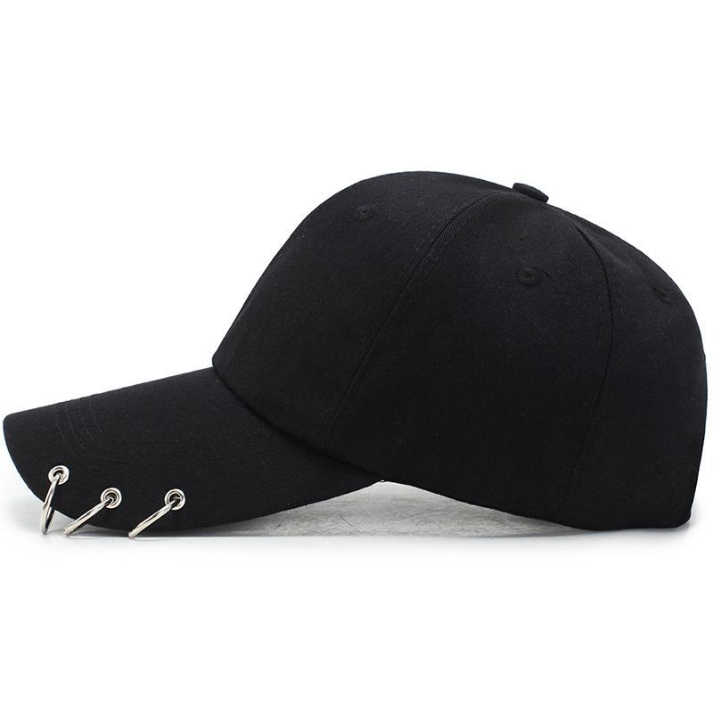 Baseball Cap Women Men Unisex Trendy Metal Rings Black Hip Hop Fashion Caps Sun Protect Hat Spring Autumn Sunshade Korean Casual