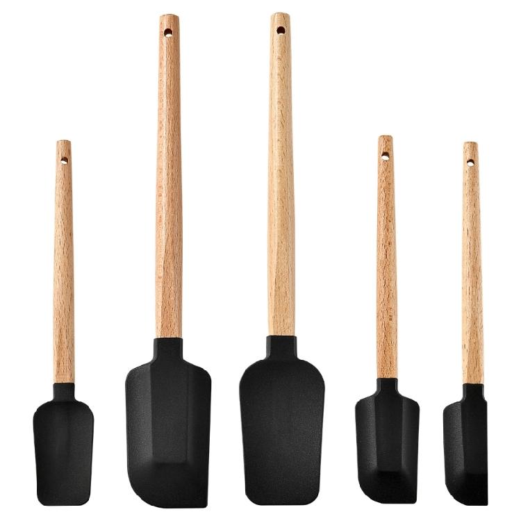 

5 Piece Silicone Kitchen Spatulas Nonslip Wooden Handle Spoonula Jar Scrapers for Baking Cakes Cookie and Pastries 1