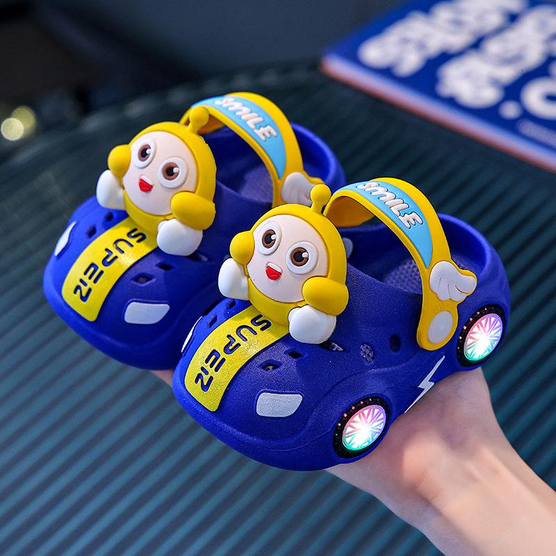 Children's Slippers Summer Girls Baby Car Shiny Light Indoor Soft Sole Non-Slip Sandals Boys Egg Cartoon Clog Shoes
