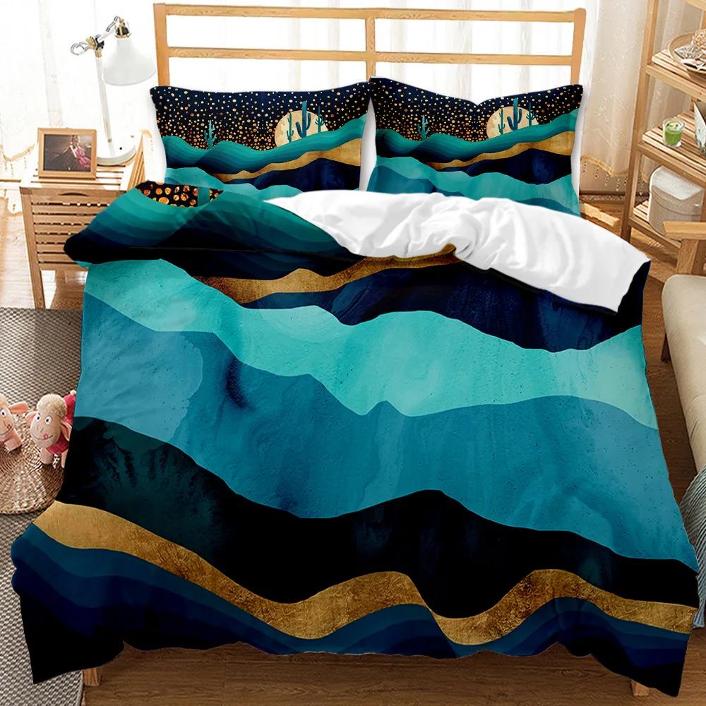 Marmor Dynetrekksett Svart Hvit Gull Abstrakt Marmortekstur Trykt Svart Hvit Dobbel Queen King Size Polyester Sengetøysett