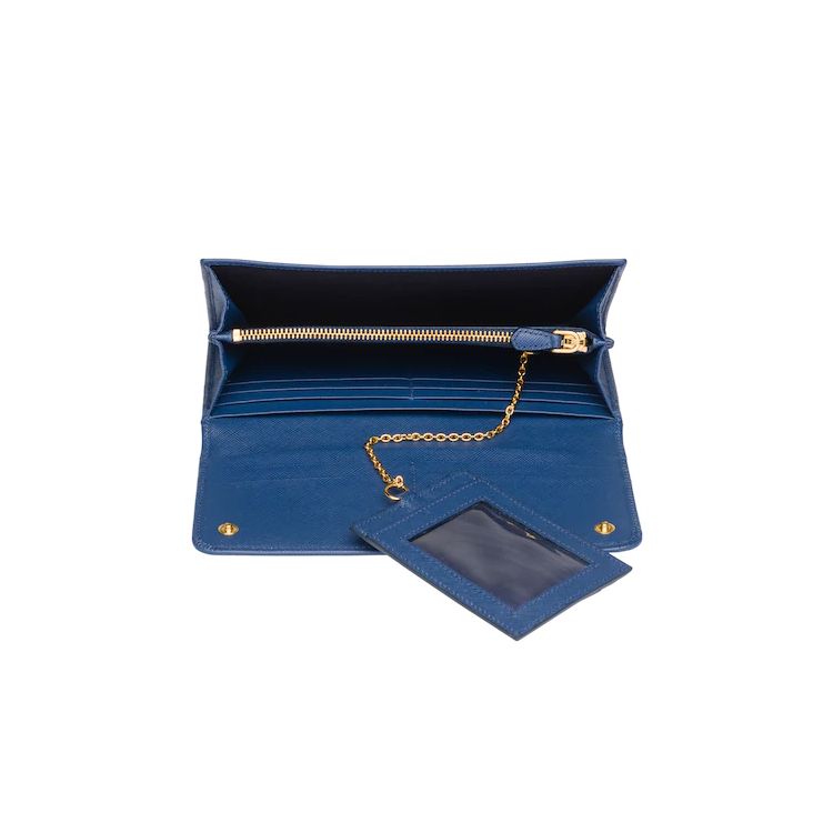 Prada Saffiano Klappe Lange Leder Geldbörse Damen Geldbörse Kornblumenblau 1MH132-QWA-F0016