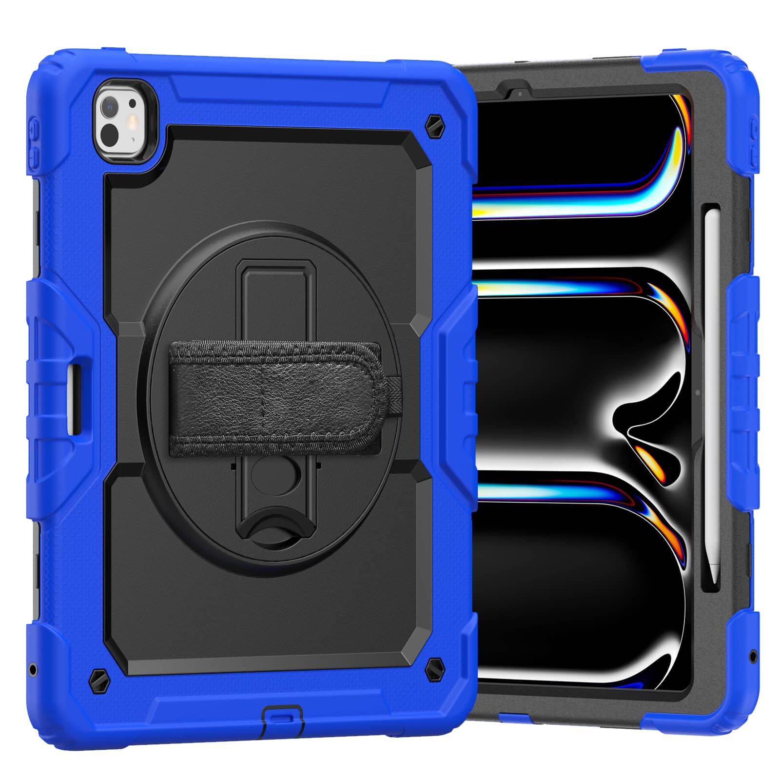pour iPad Pro 13 pouces (M4) , Coque en Silicone Antichoc de Qualité Militaire avec Support Stylet + Poignée Sangle d'Épaule iPad Pro 13 M4 2024