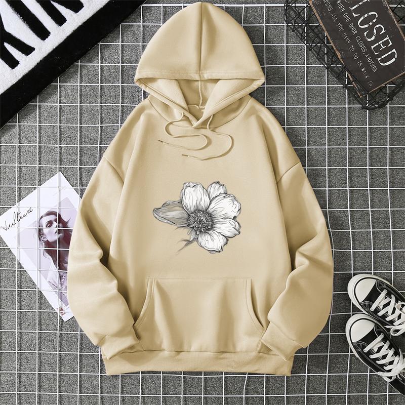 Simple Beautiful Sunflower Printed Women Hoodies Harajuku Fleece Hoody Fashion Loose Sportswear Pocket Autumn Woman Clothes