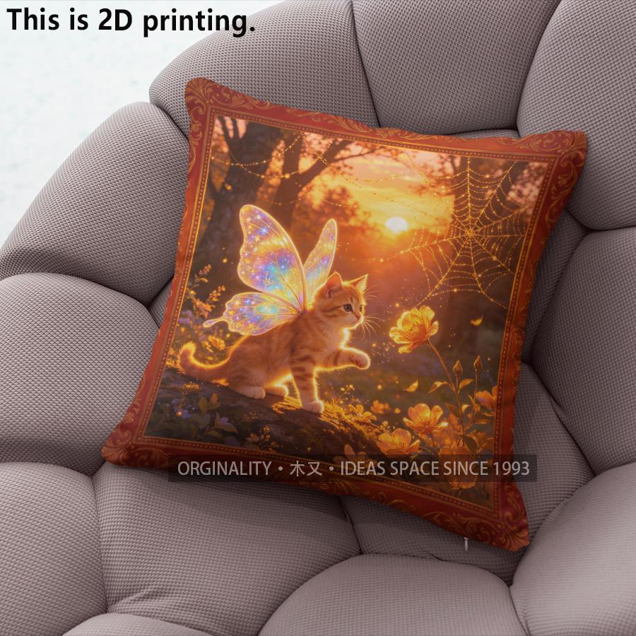 Fairy Kitten Forest Sunset Square Throw Pillow Covers Pattern Cushion Cover Suitable For Sofa Bedroom Car Pillow Cover