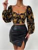 Camisa de manga comprida vintage com estampa feminina blusa feminina elegante