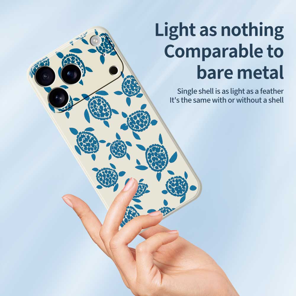 For iPhone 17 Pro Max Case Blue Turtle Pattern Printing Straight Edge TPU Phone Back Cover