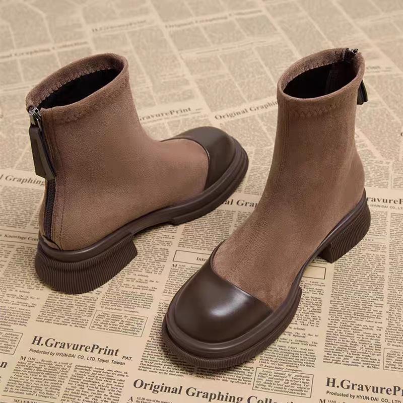 Fashion Women's Ankle Boots Suede and PU Upper Platform Heels Back Zipper Thick Heel Shoes Woman 2025 Trend Spring Commuting Botas Mujer