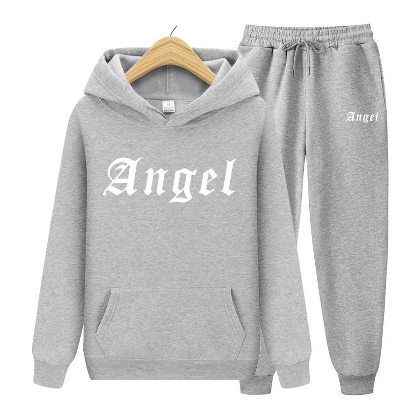 Damer Langermet Hettegenser Sett Angel Kreativitet Bokstavtrykk Mote genser Nyhet Skulderfall Klær Hette