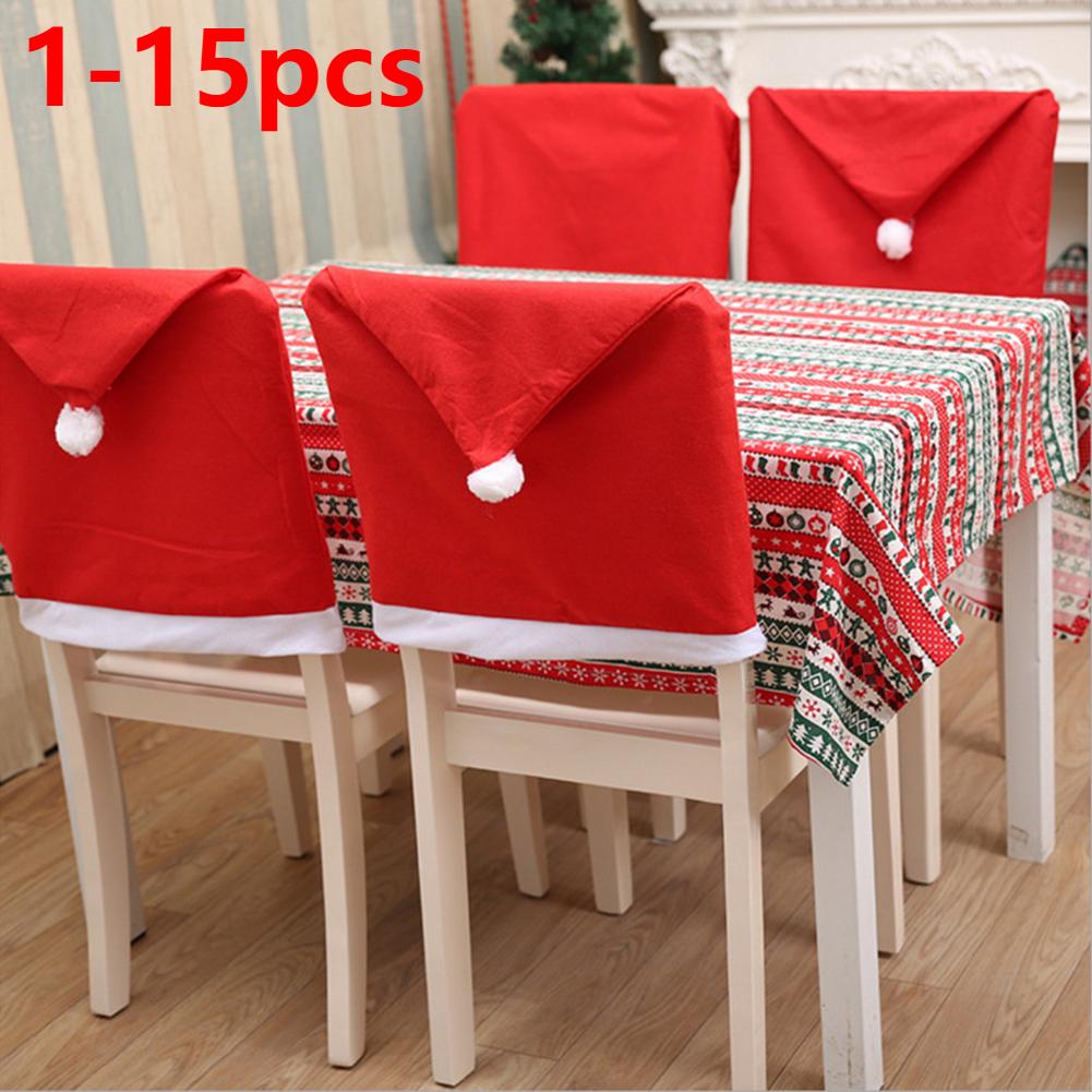 15-1PC Christmas Decorations Xmas Santa Claus Red Hat Chair Back Cover Non-woven Christmas Chair Cover Holiday Party Supplies