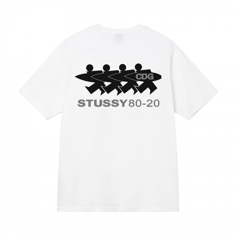 Stussy Style Mens Loose Fit Cotton Crew Neck Short Sleeve T-Shirt With Cartoon Print Casual Tee