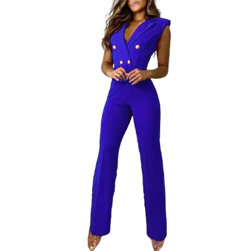 Tuta da donna slim senza maniche con scollo a V, professione, vestiti da donna OL