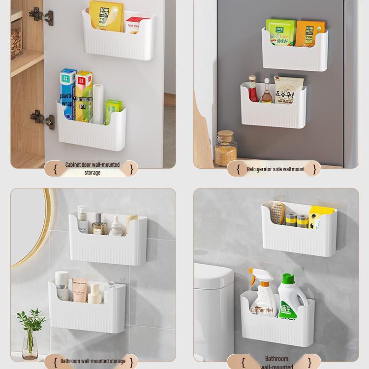 Wall-Mounted Storage Box for Kitchen and Bathroom, No-Drill Cling Film and Shampoo Holder.
