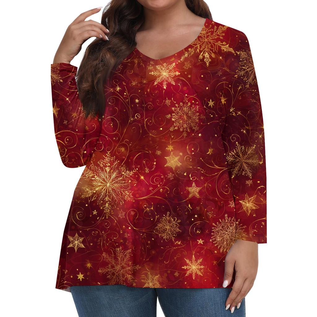 Women's Fashionable Casual Long Sleeved Plus Size  Print Top Plus Size Floral Print Top
