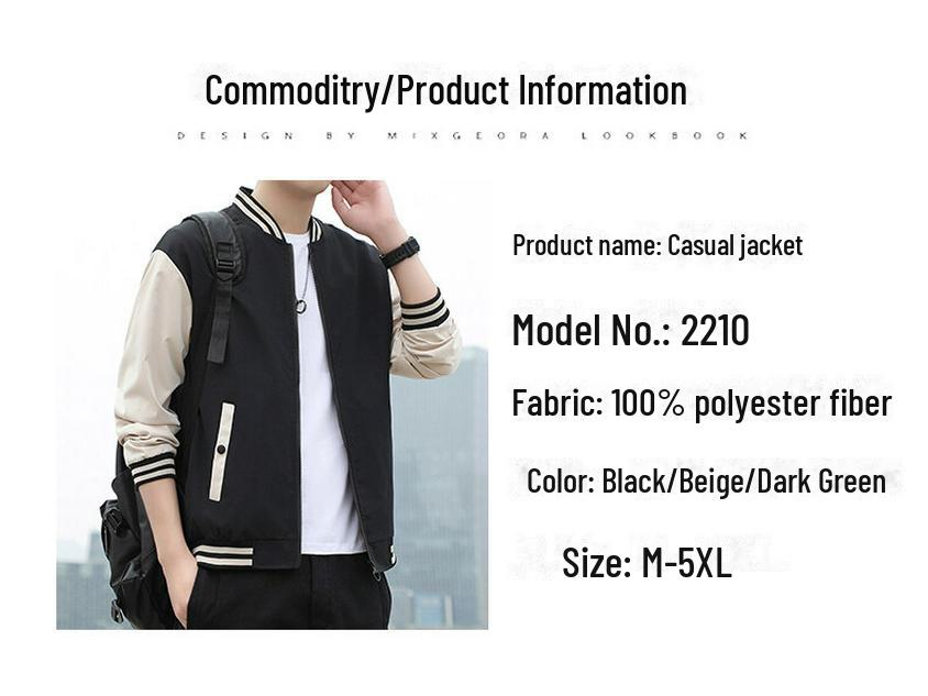 Men's Stand-Up Collar Casual Jacket - Youth Student Spring/Autumn Thin Baseball Style